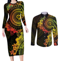Vanuatu Couples Matching Long Sleeve Bodycon Dress and Long Sleeve Button Shirt Hibisus Polynesian Pattern Reggae - Polynesian Pride