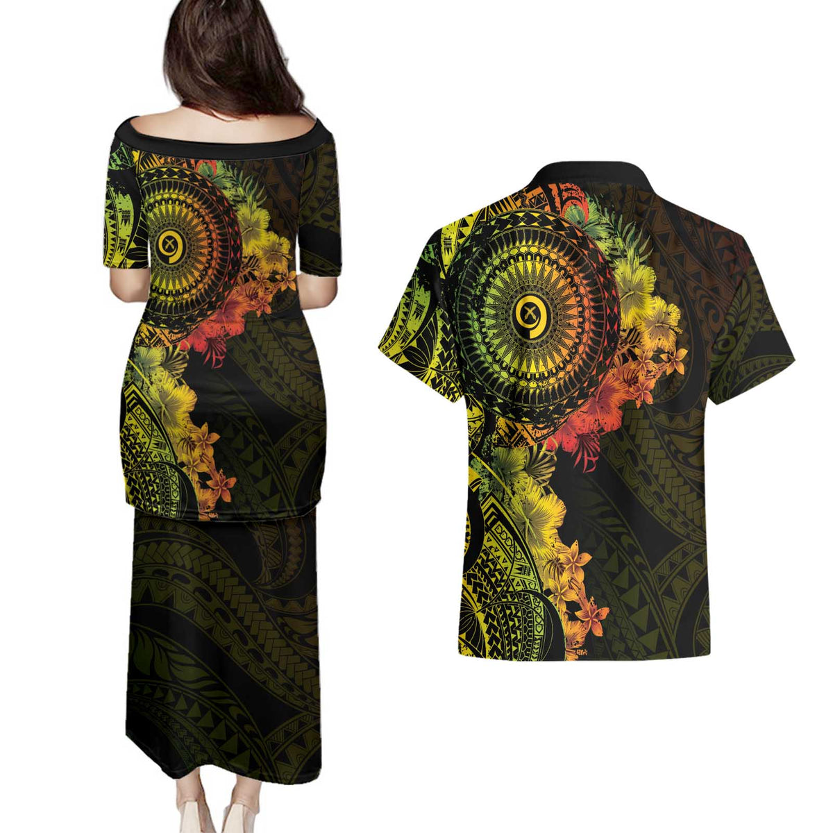 Vanuatu Couples Matching Puletasi and Hawaiian Shirt Hibisus Polynesian Pattern Reggae - Polynesian Pride