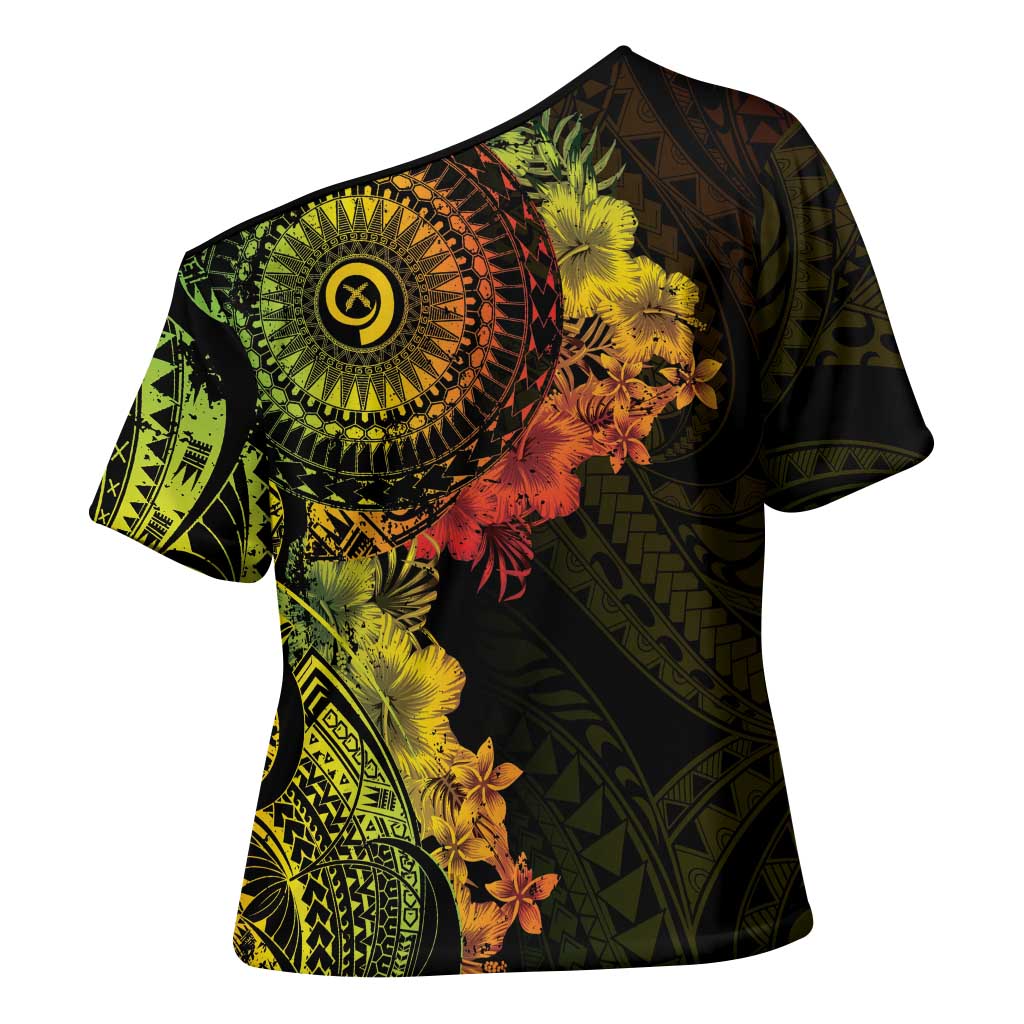 Vanuatu Cross Shoulder Shirt Hibisus Polynesian Pattern Reggae - Polynesian Pride