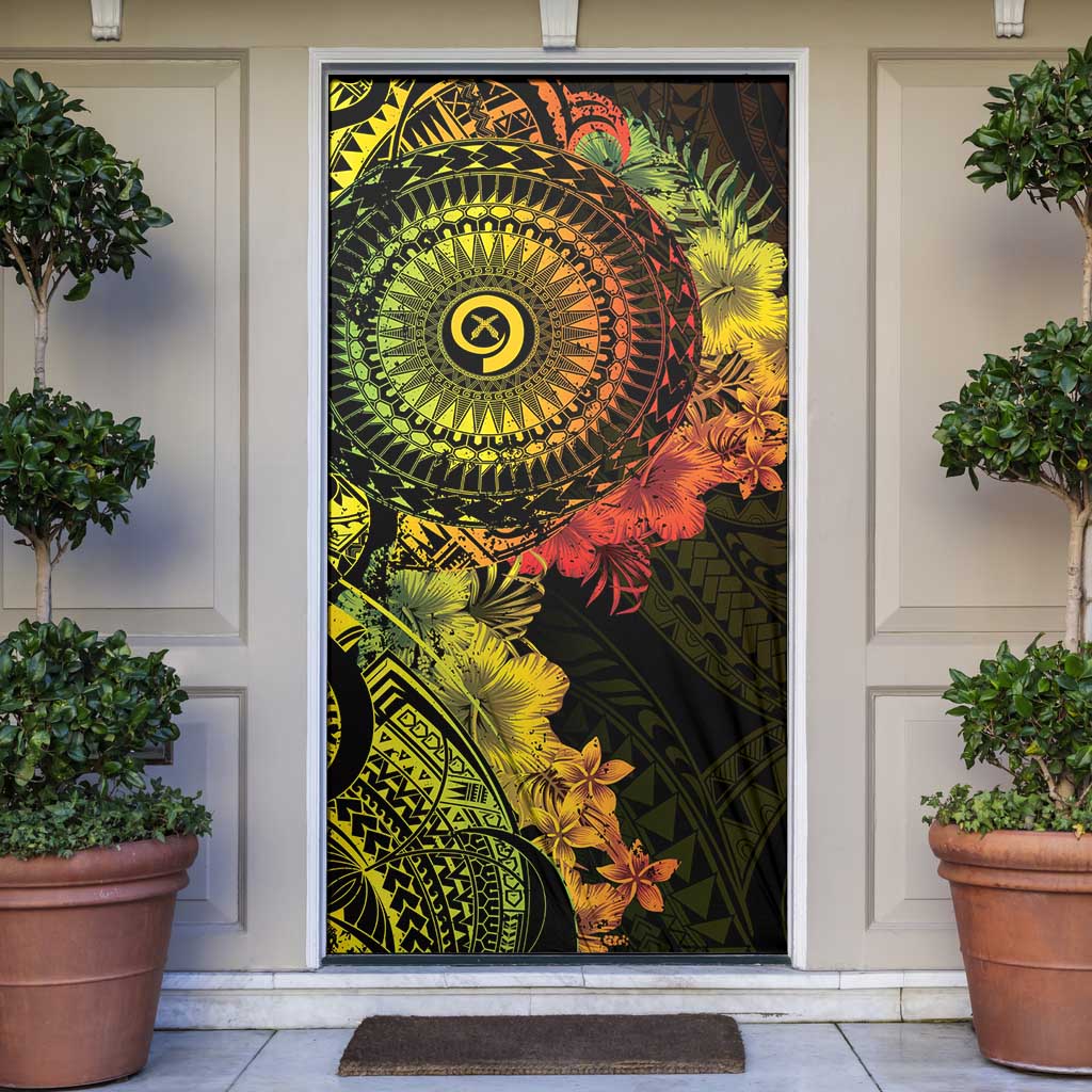 Vanuatu Door Cover Hibisus Polynesian Pattern Reggae - Polynesian Pride