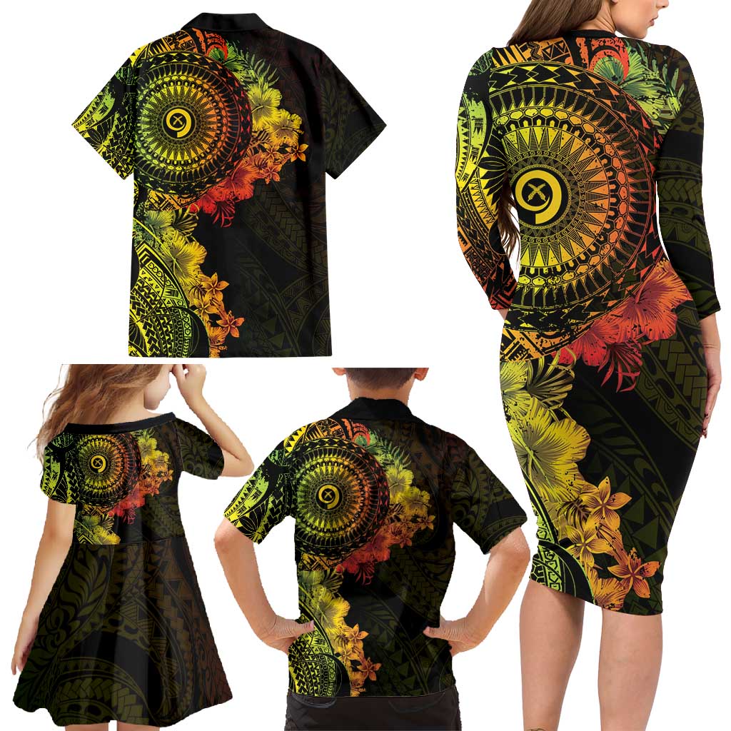Vanuatu Family Matching Long Sleeve Bodycon Dress and Hawaiian Shirt Hibisus Polynesian Pattern Reggae - Polynesian Pride