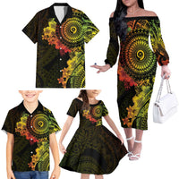 Vanuatu Family Matching Off The Shoulder Long Sleeve Dress and Hawaiian Shirt Hibisus Polynesian Pattern Reggae - Polynesian Pride
