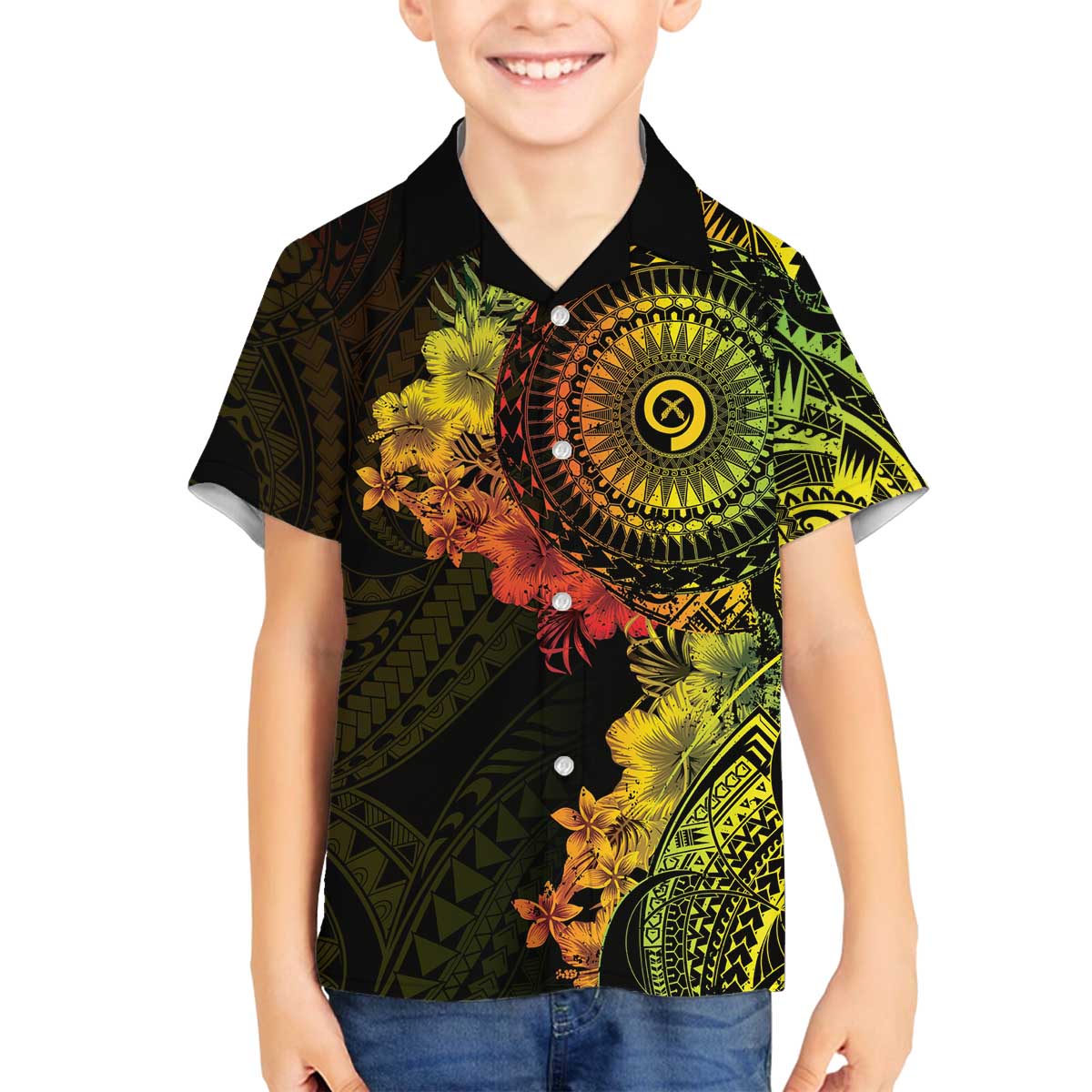 Vanuatu Family Matching Off The Shoulder Long Sleeve Dress and Hawaiian Shirt Hibisus Polynesian Pattern Reggae - Polynesian Pride