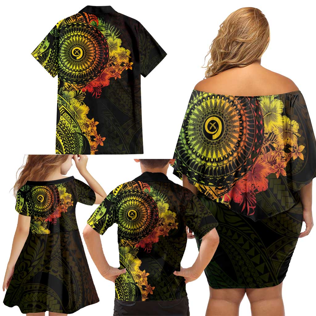 Vanuatu Family Matching Off Shoulder Short Dress and Hawaiian Shirt Hibisus Polynesian Pattern Reggae - Polynesian Pride