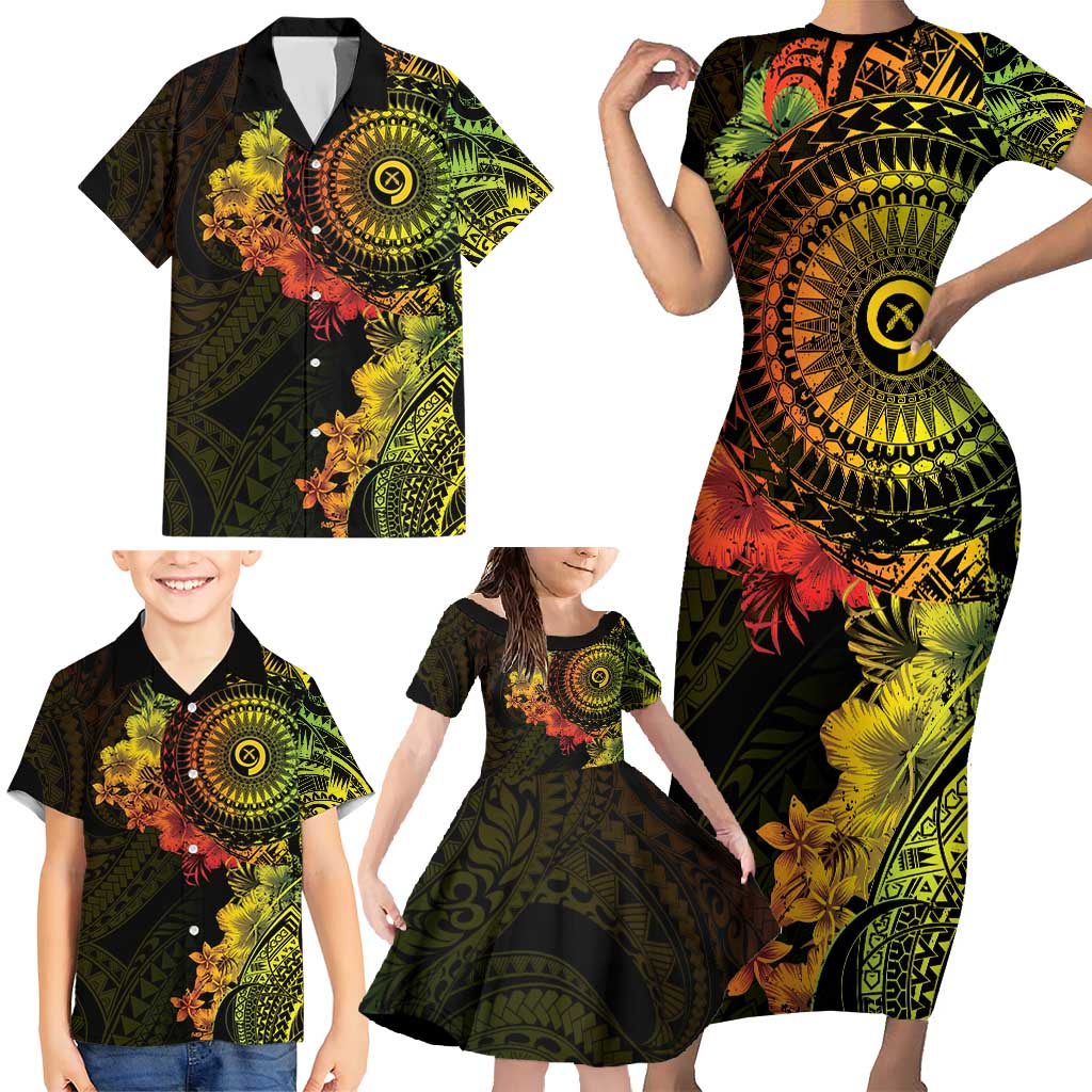 Vanuatu Family Matching Short Sleeve Bodycon Dress and Hawaiian Shirt Hibisus Polynesian Pattern Reggae - Polynesian Pride
