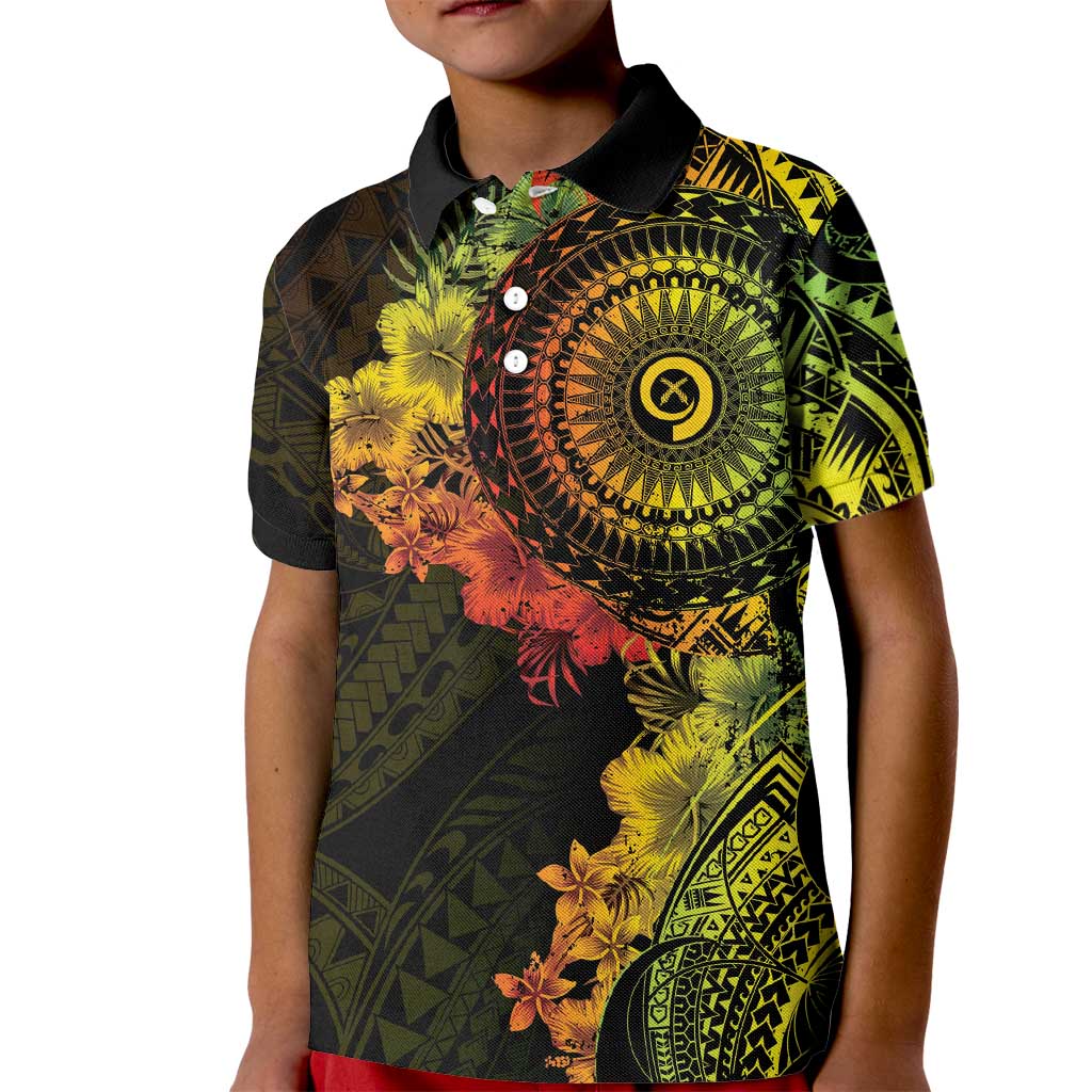 Vanuatu Kid Polo Shirt Hibisus Polynesian Pattern Reggae - Polynesian Pride