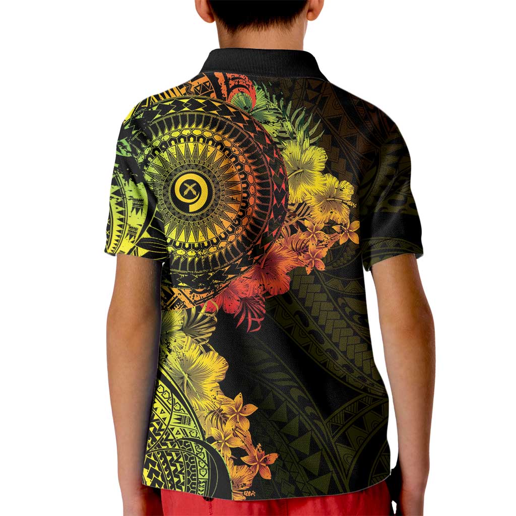 Vanuatu Kid Polo Shirt Hibisus Polynesian Pattern Reggae - Polynesian Pride