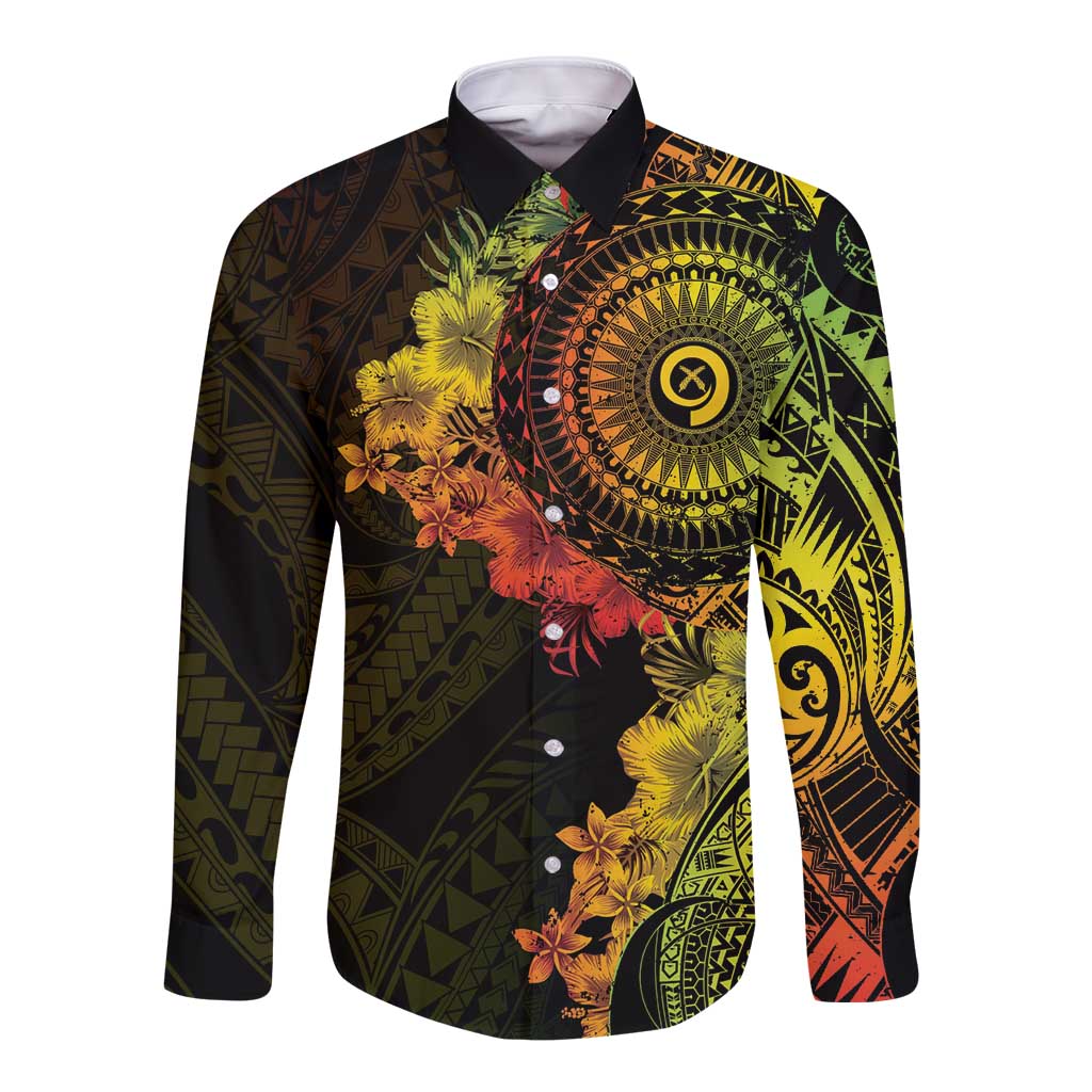 Vanuatu Long Sleeve Button Shirt Hibisus Polynesian Pattern Reggae - Polynesian Pride