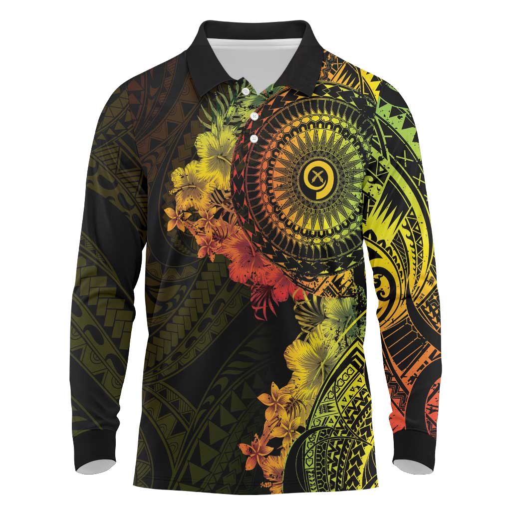 Vanuatu Long Sleeve Polo Shirt Hibisus Polynesian Pattern Reggae LT14 Reggae - Polynesian Pride