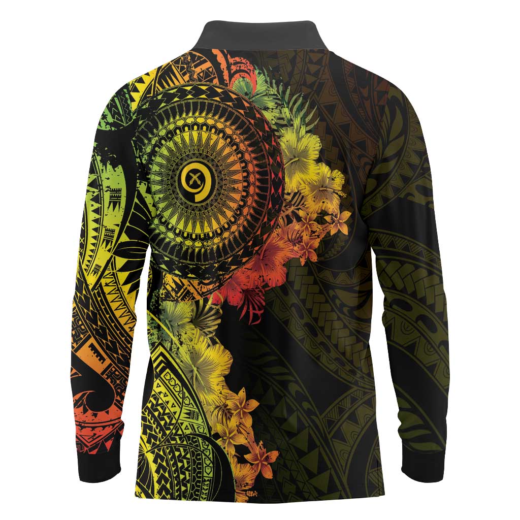 Vanuatu Long Sleeve Polo Shirt Hibisus Polynesian Pattern Reggae LT14 - Polynesian Pride