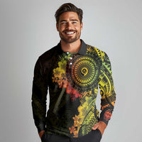 Vanuatu Long Sleeve Polo Shirt Hibisus Polynesian Pattern Reggae LT14 - Polynesian Pride