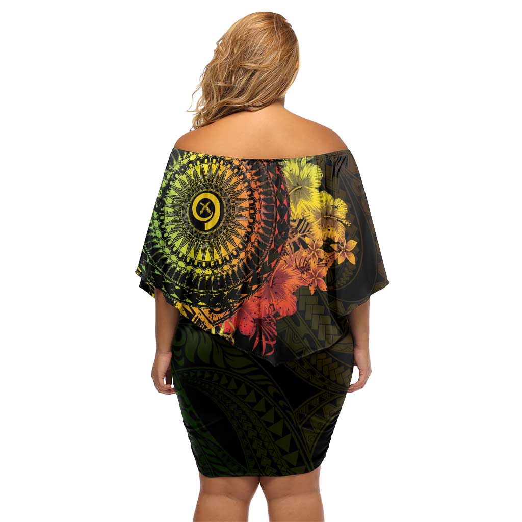 Vanuatu Off Shoulder Short Dress Hibisus Polynesian Pattern Reggae - Polynesian Pride