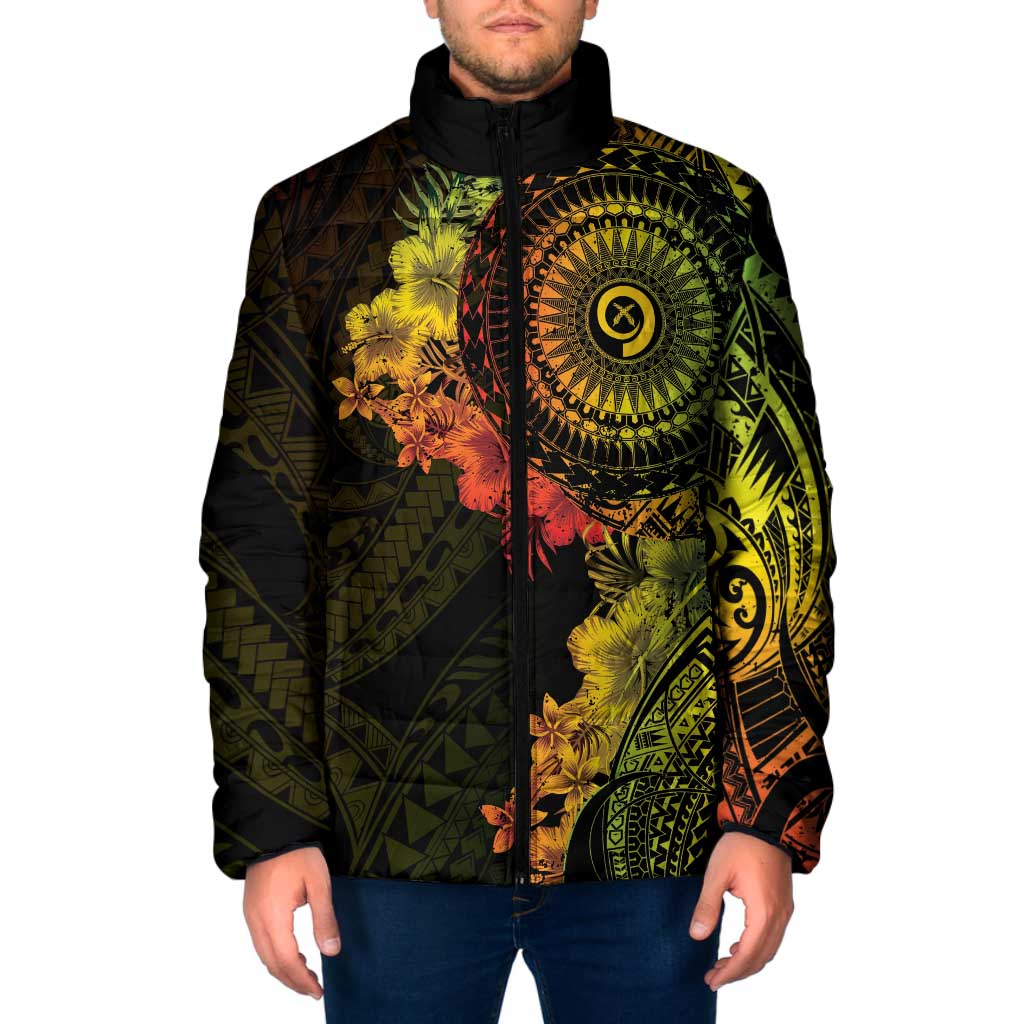 Vanuatu Padded Jacket Hibisus Polynesian Pattern Reggae - Polynesian Pride