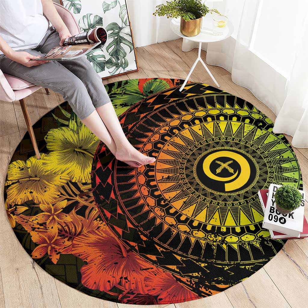 Vanuatu Round Carpet Hibisus Polynesian Pattern Reggae - Polynesian Pride
