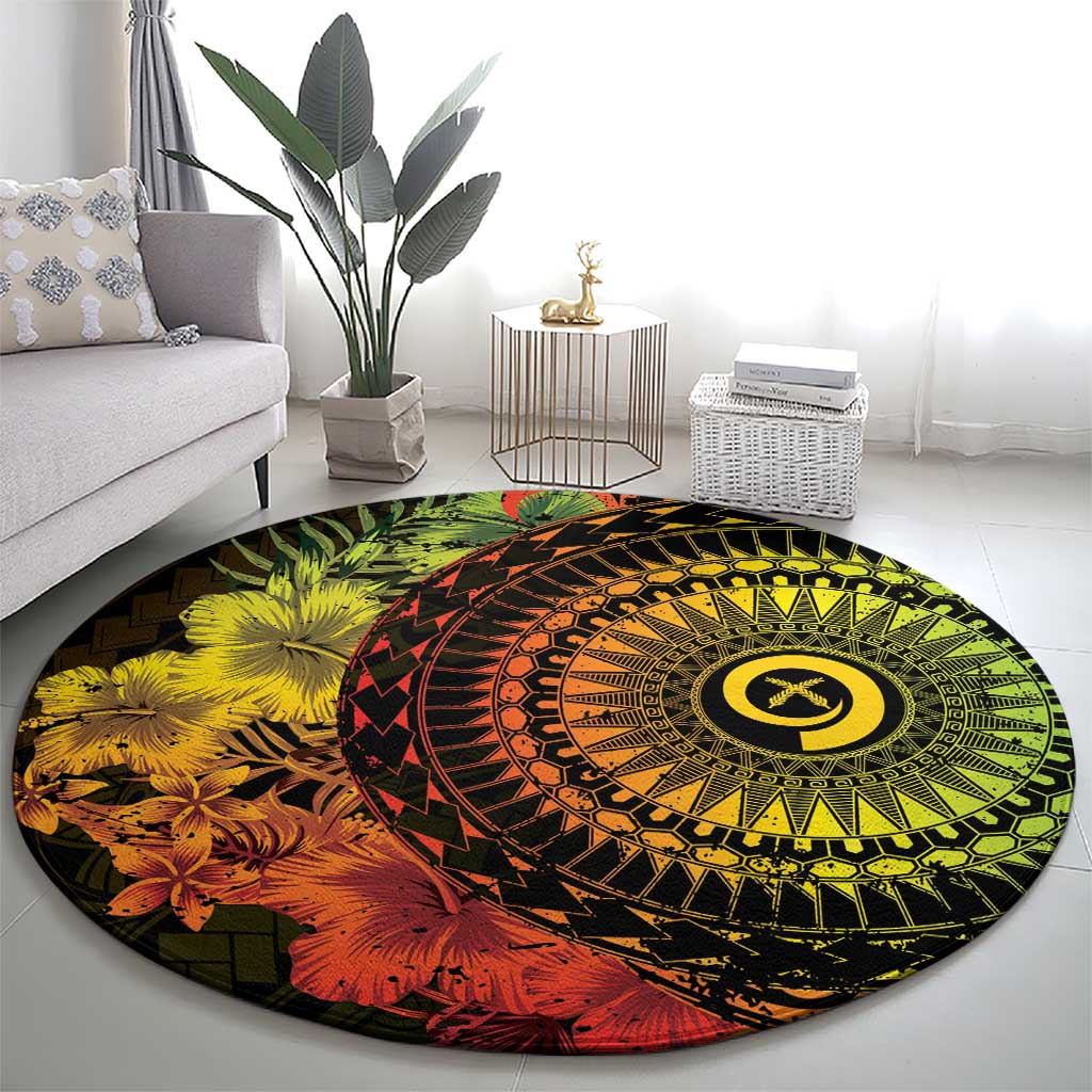 Vanuatu Round Carpet Hibisus Polynesian Pattern Reggae - Polynesian Pride