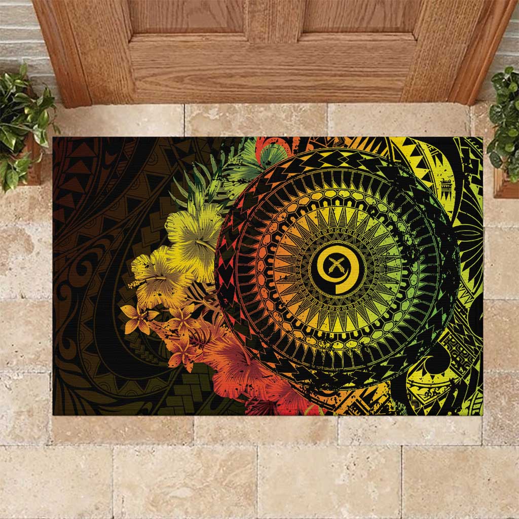 Vanuatu Rubber Doormat Hibisus Polynesian Pattern Reggae - Polynesian Pride