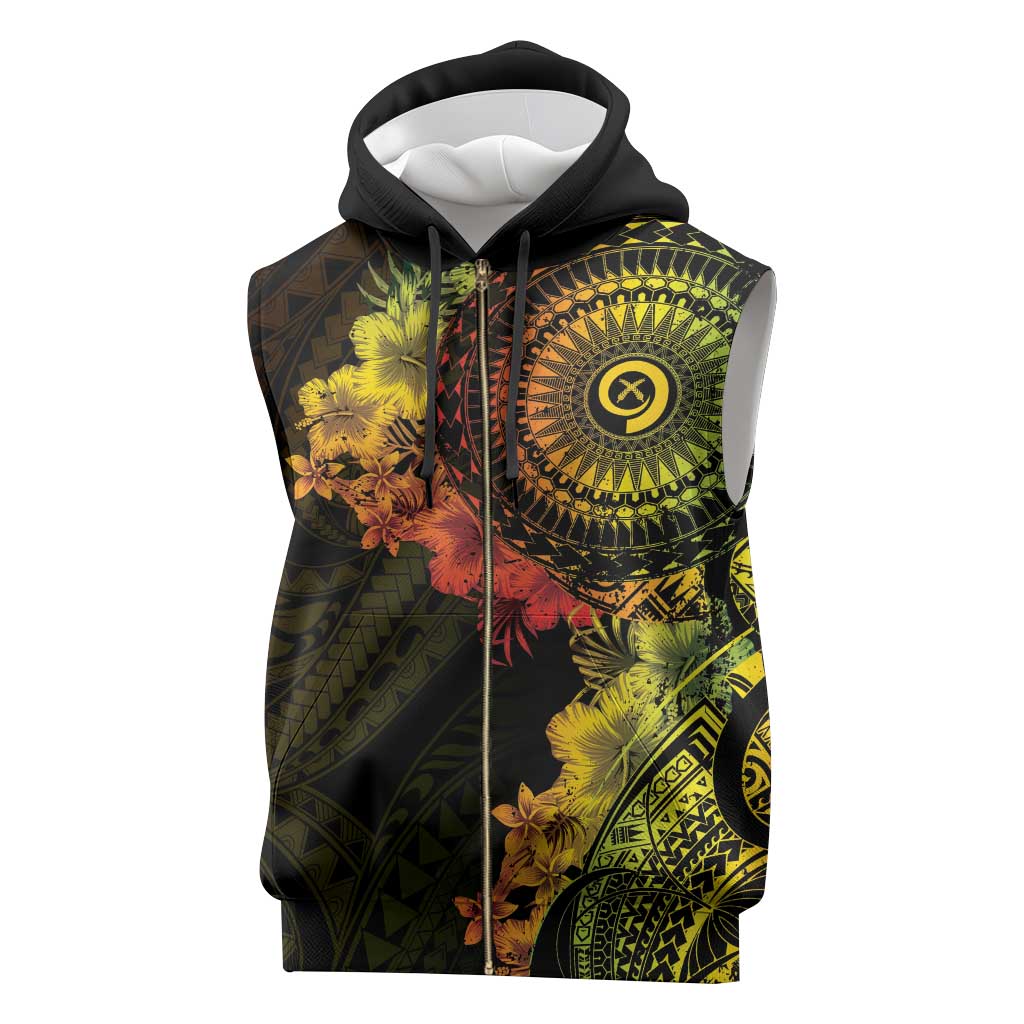Vanuatu Sleeveless Zip Hoodie Hibisus Polynesian Pattern Reggae - Polynesian Pride