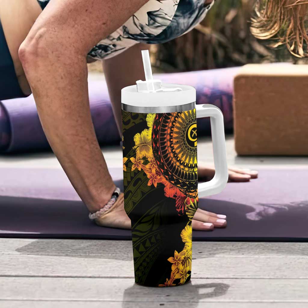 Vanuatu Tumbler With Handle Hibisus Polynesian Pattern Reggae LT14 - Polynesian Pride
