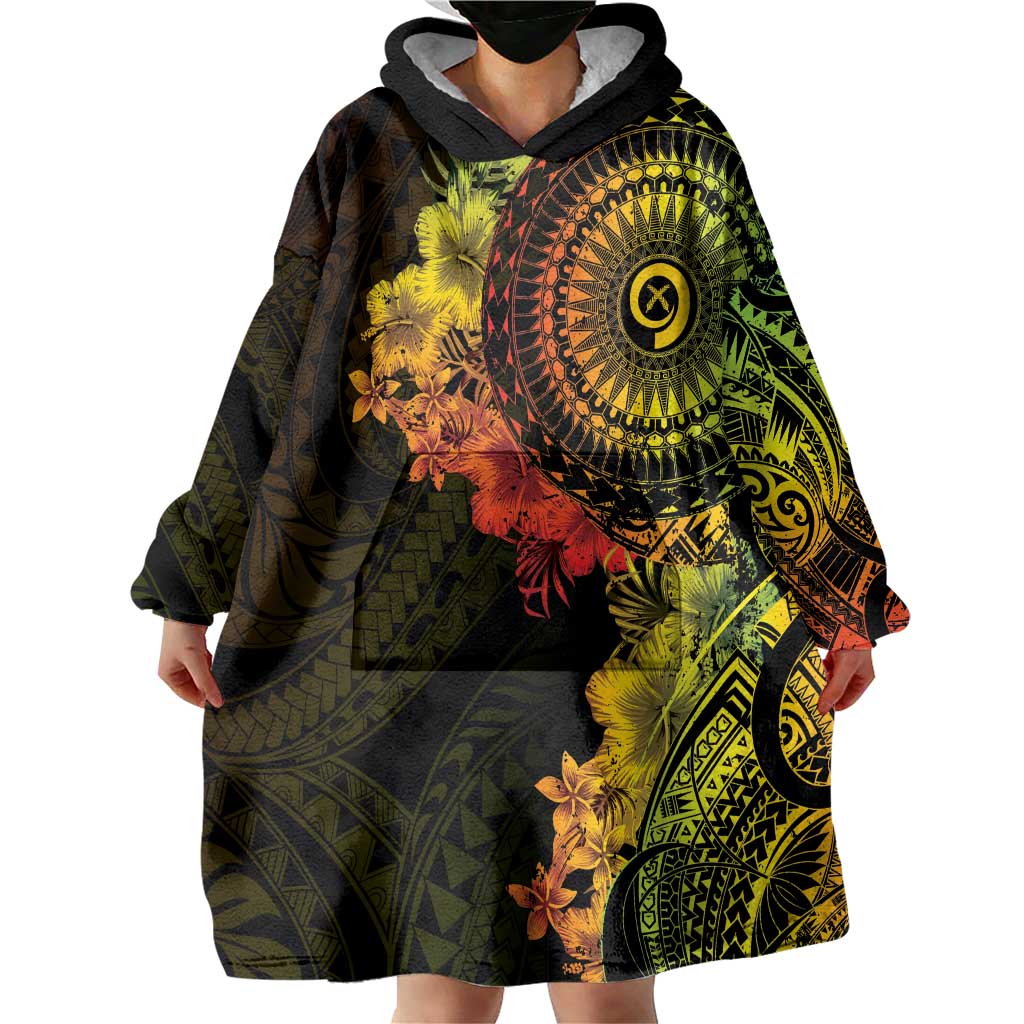 Vanuatu Wearable Blanket Hoodie Hibisus Polynesian Pattern Reggae LT14 - Polynesian Pride
