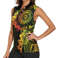 Vanuatu Women Sleeveless Polo Shirt Hibisus Polynesian Pattern Reggae - Polynesian Pride