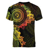 Vanuatu Women V-Neck T-Shirt Hibisus Polynesian Pattern Reggae - Polynesian Pride