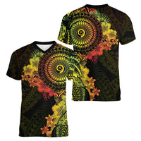 Vanuatu Women V-Neck T-Shirt Hibisus Polynesian Pattern Reggae - Polynesian Pride