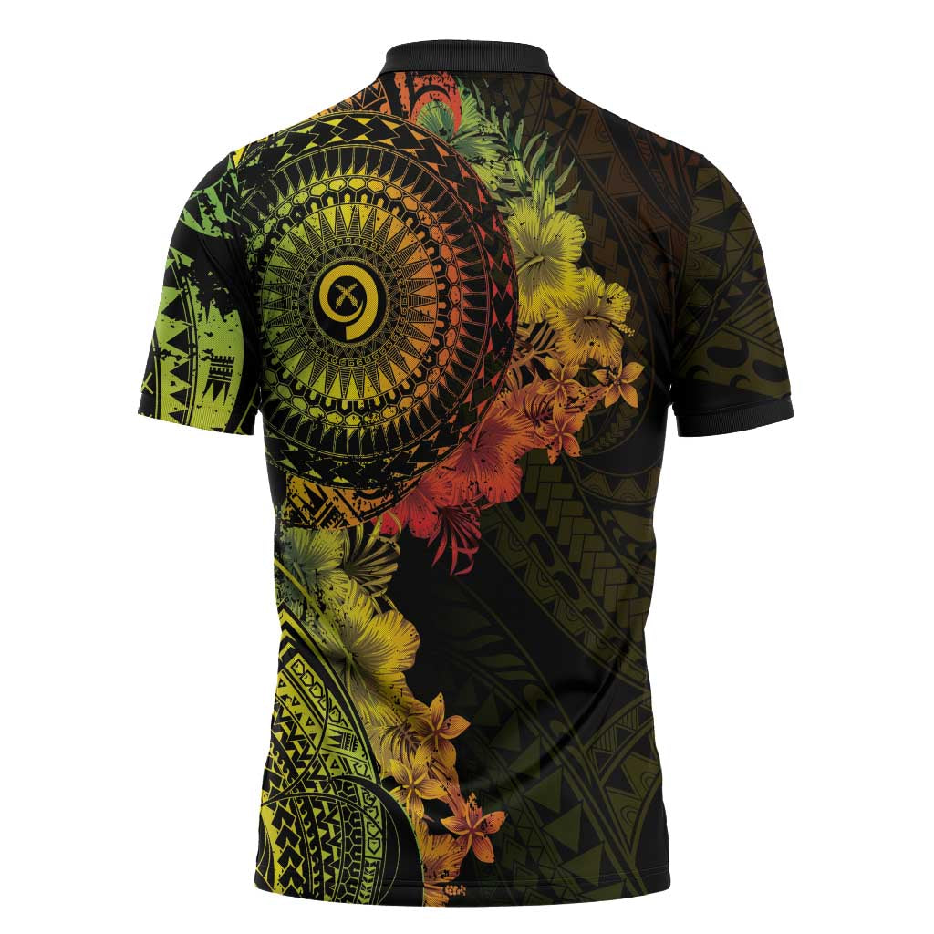 Vanuatu Zipper Polo Shirt Hibisus Polynesian Pattern Reggae - Polynesian Pride