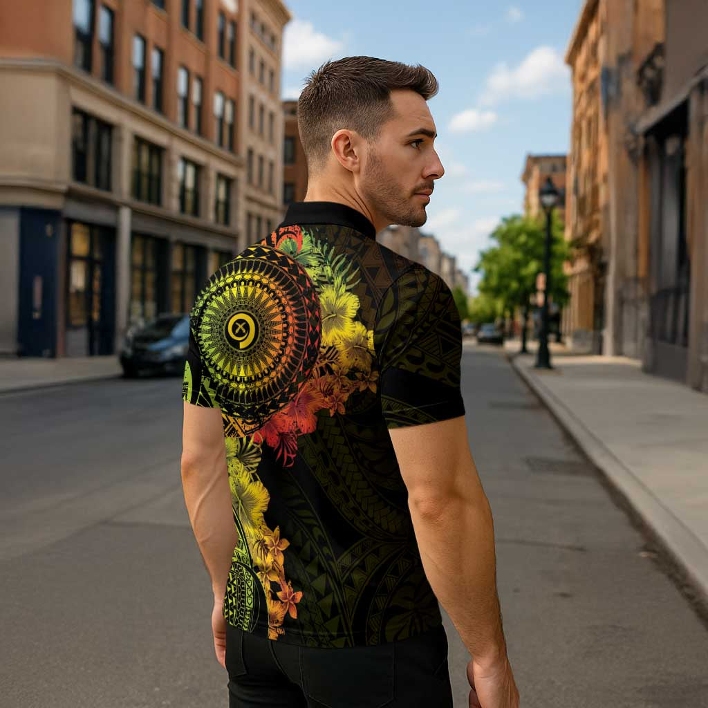 Vanuatu Zipper Polo Shirt Hibisus Polynesian Pattern Reggae - Polynesian Pride