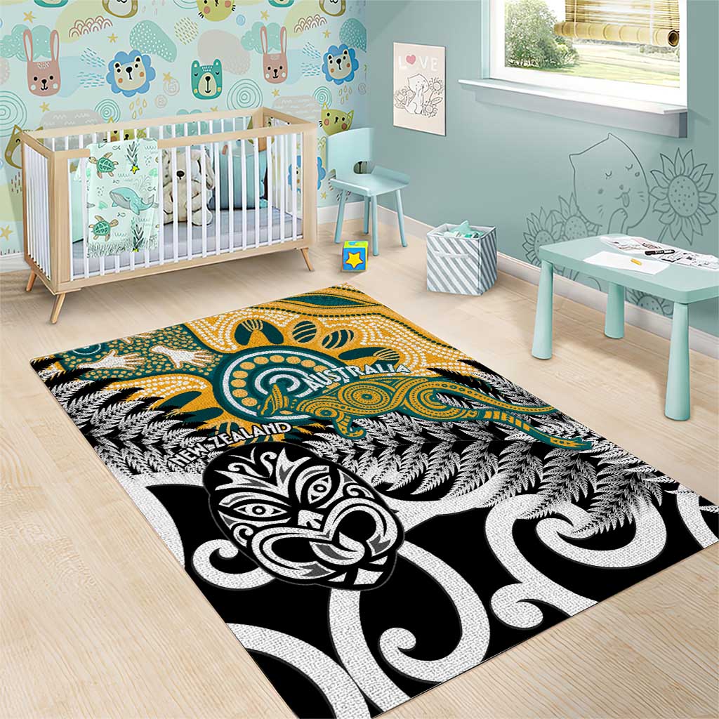 New Zealand Australia Rugby Area Rug Wallabies Aboriginal All Black Maori Tiki Together LT14 - Polynesian Pride