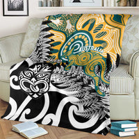 New Zealand Australia Rugby Blanket Wallabies Aboriginal All Black Maori Tiki Together - Polynesian Pride