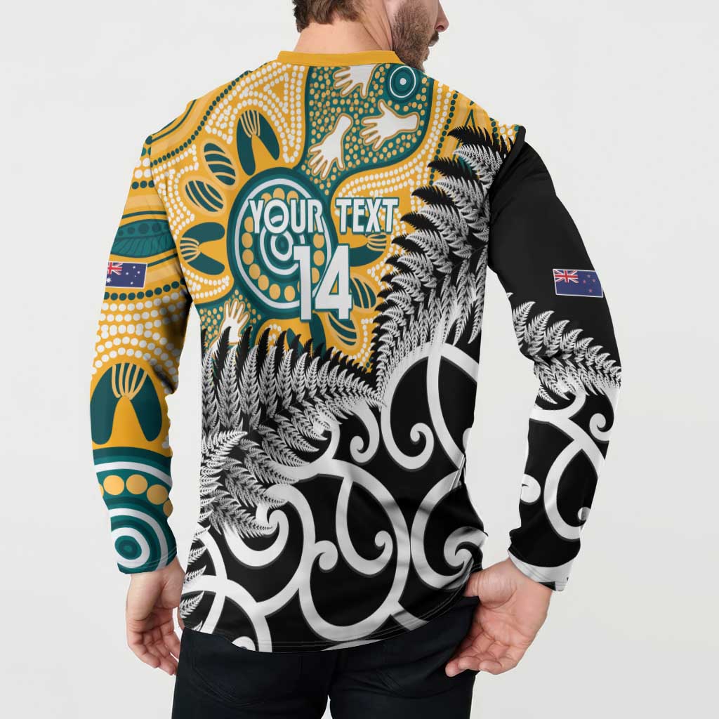 New Zealand Australia Rugby Custom Button Sweatshirt Wallabies Aboriginal All Black Maori Tiki Together - Polynesian Pride