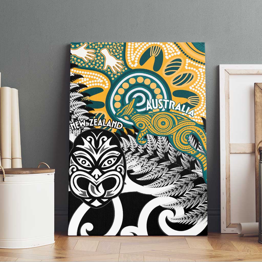 New Zealand Australia Rugby Canvas Wall Art Wallabies Aboriginal All Black Maori Tiki Together - Polynesian Pride