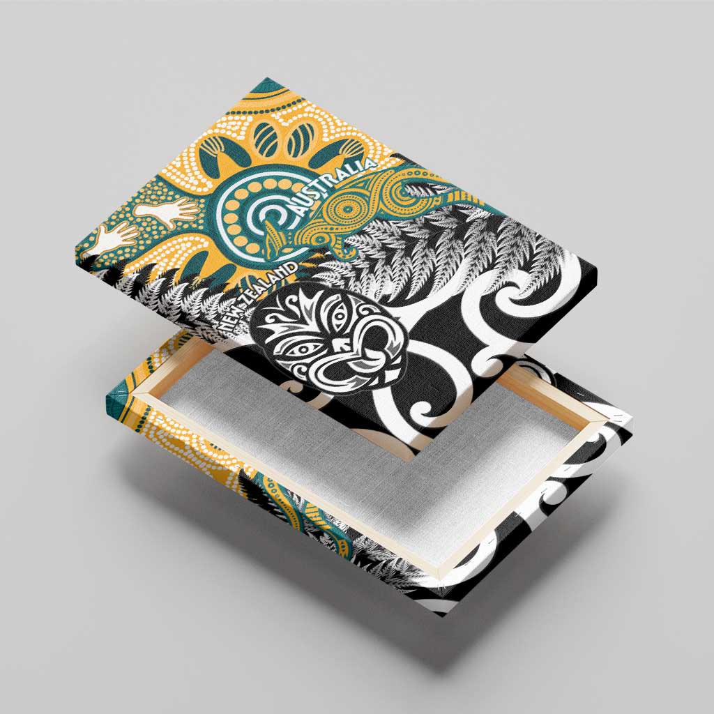 New Zealand Australia Rugby Canvas Wall Art Wallabies Aboriginal All Black Maori Tiki Together - Polynesian Pride