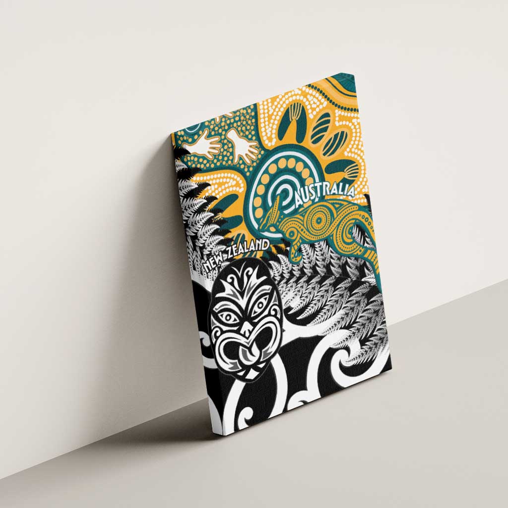 New Zealand Australia Rugby Canvas Wall Art Wallabies Aboriginal All Black Maori Tiki Together - Polynesian Pride