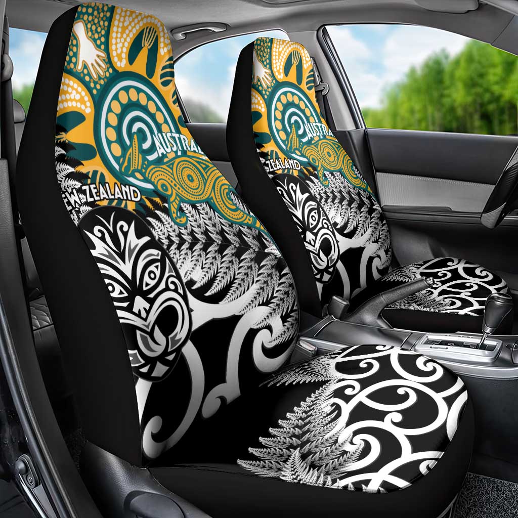 New Zealand Australia Rugby Car Seat Cover Wallabies Aboriginal All Black Maori Tiki Together - Polynesian Pride