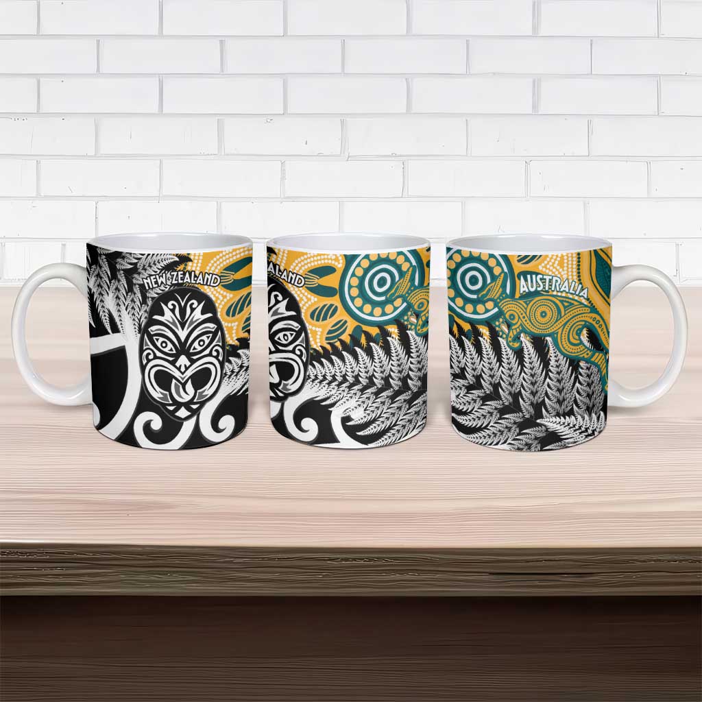 New Zealand Australia Rugby Ceramic Mug Wallabies Aboriginal All Black Maori Tiki Together - Polynesian Pride