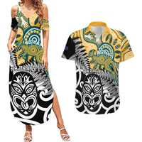 New Zealand Australia Rugby Custom Couples Matching Summer Maxi Dress and Hawaiian Shirt Wallabies Aboriginal All Black Maori Tiki Together - Polynesian Pride