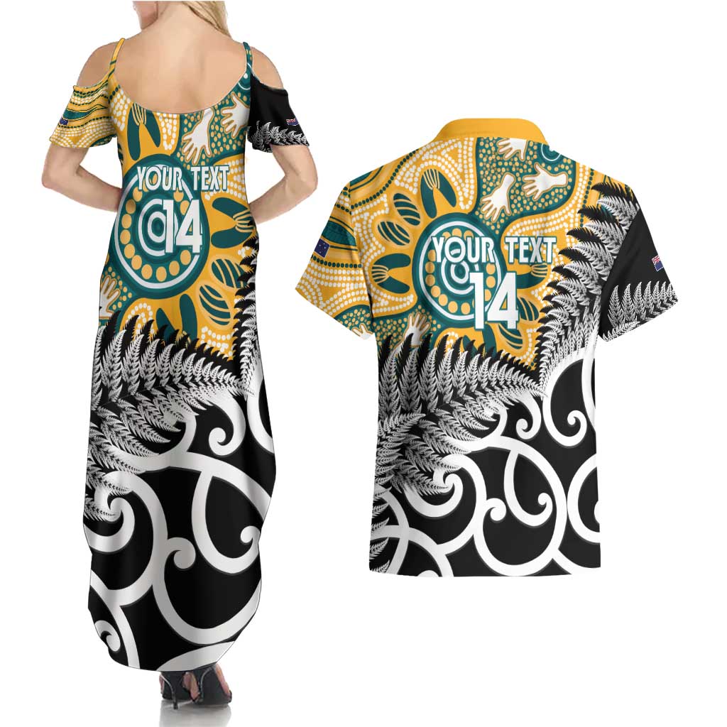 New Zealand Australia Rugby Custom Couples Matching Summer Maxi Dress and Hawaiian Shirt Wallabies Aboriginal All Black Maori Tiki Together - Polynesian Pride
