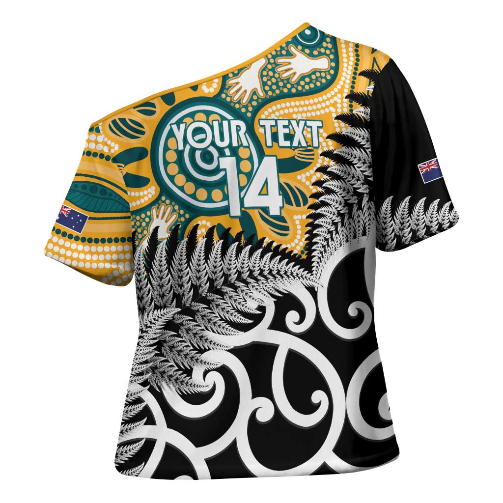 New Zealand Australia Rugby Custom Cross Shoulder Shirt Wallabies Aboriginal All Black Maori Tiki Together - Polynesian Pride