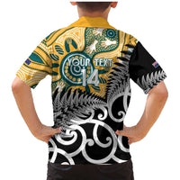 New Zealand Australia Rugby Custom Family Matching Mermaid Dress and Hawaiian Shirt Wallabies Aboriginal All Black Maori Tiki Together - Polynesian Pride