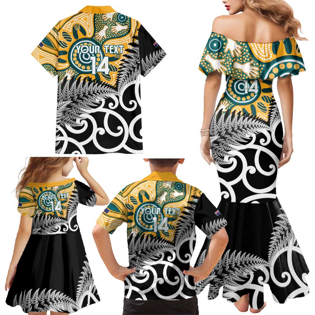 New Zealand Australia Rugby Custom Family Matching Mermaid Dress and Hawaiian Shirt Wallabies Aboriginal All Black Maori Tiki Together - Polynesian Pride