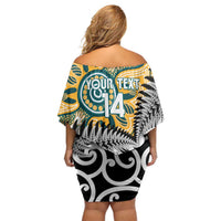 New Zealand Australia Rugby Custom Family Matching Off Shoulder Short Dress and Hawaiian Shirt Wallabies Aboriginal All Black Maori Tiki Together - Polynesian Pride