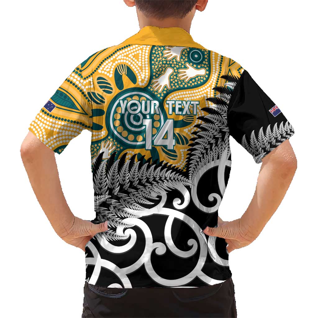 New Zealand Australia Rugby Custom Family Matching Short Sleeve Bodycon Dress and Hawaiian Shirt Wallabies Aboriginal All Black Maori Tiki Together - Polynesian Pride