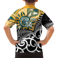 New Zealand Australia Rugby Custom Family Matching Short Sleeve Bodycon Dress and Hawaiian Shirt Wallabies Aboriginal All Black Maori Tiki Together - Polynesian Pride