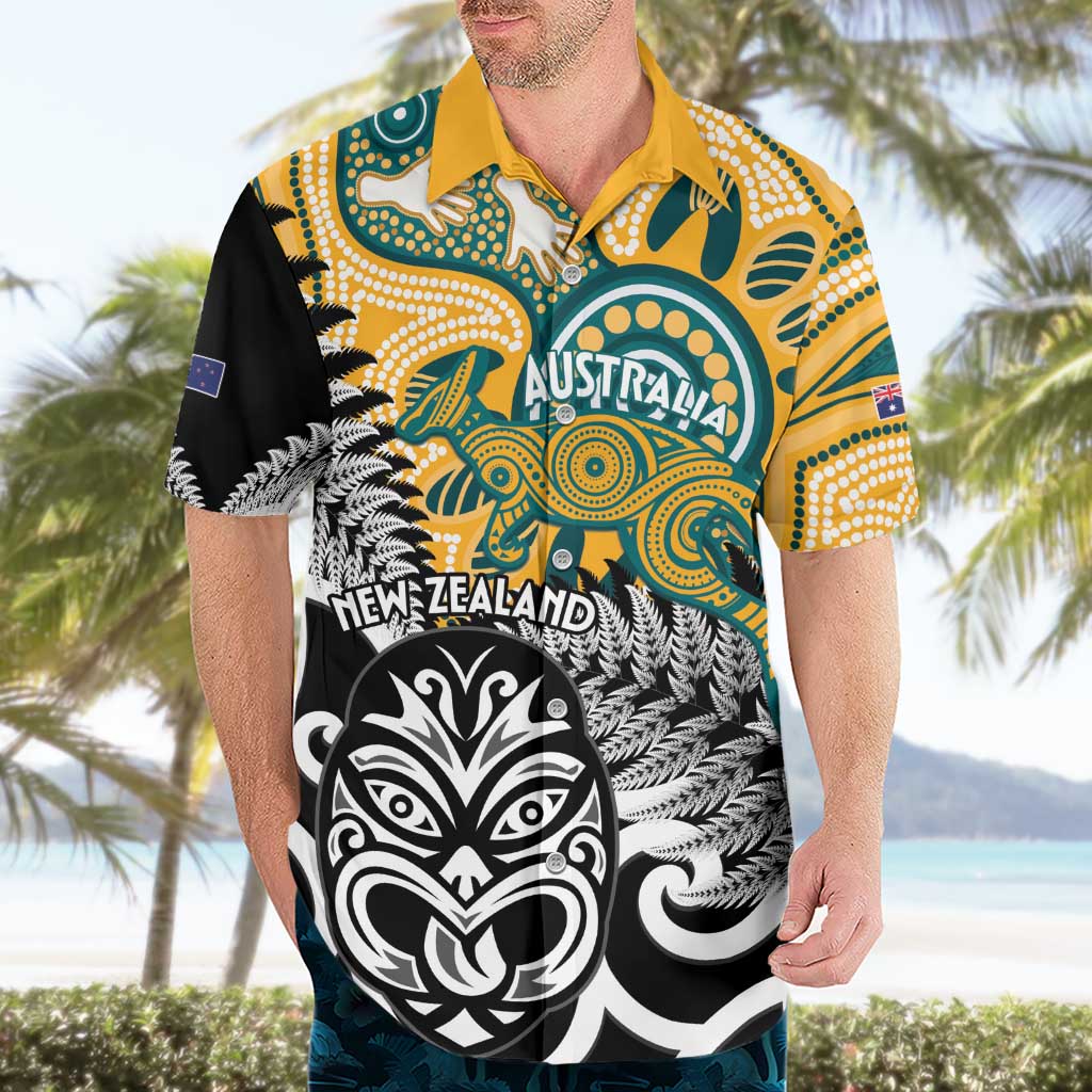 New Zealand Australia Rugby Custom Hawaiian Shirt Wallabies Aboriginal All Black Maori Tiki Together - Polynesian Pride