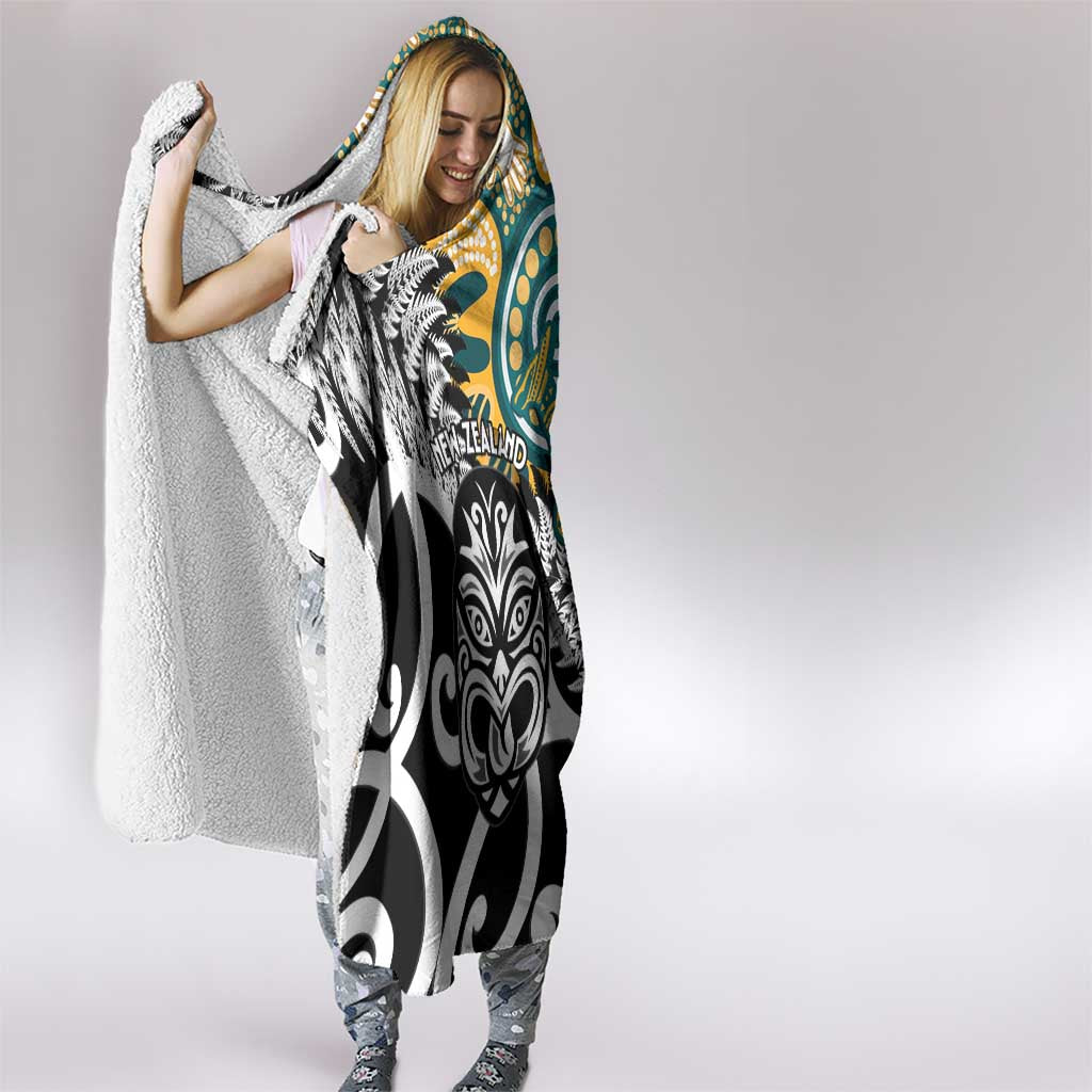 New Zealand Australia Rugby Hooded Blanket Wallabies Aboriginal All Black Maori Tiki Together - Polynesian Pride