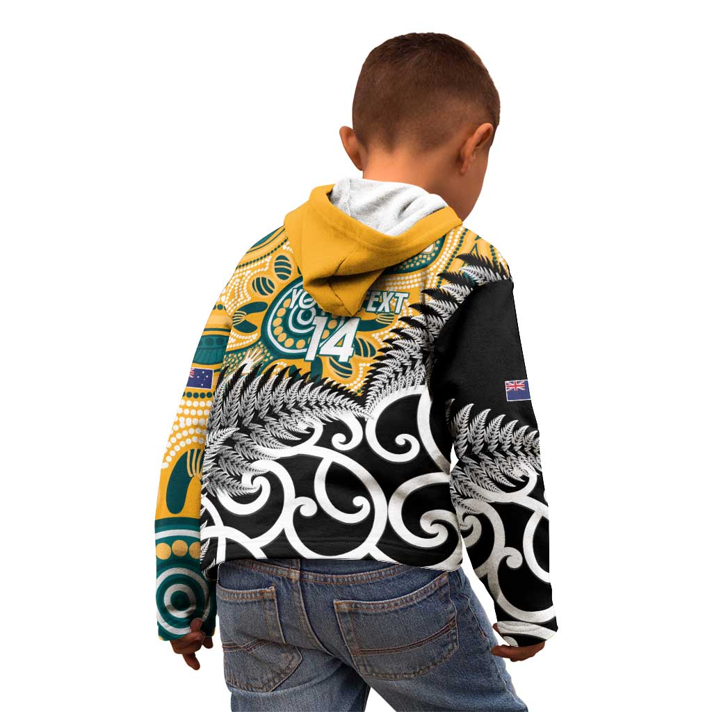 New Zealand Australia Rugby Custom Kid Hoodie Wallabies Aboriginal All Black Maori Tiki Together - Polynesian Pride
