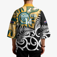 New Zealand Australia Rugby Custom Kimono Wallabies Aboriginal All Black Maori Tiki Together - Polynesian Pride