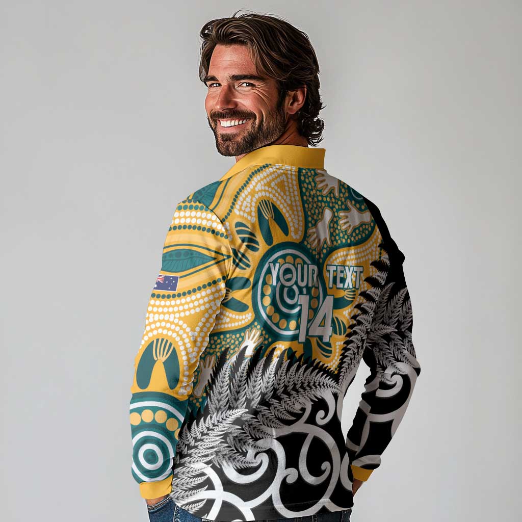 New Zealand Australia Rugby Custom Long Sleeve Polo Shirt Wallabies Aboriginal All Black Maori Tiki Together - Polynesian Pride
