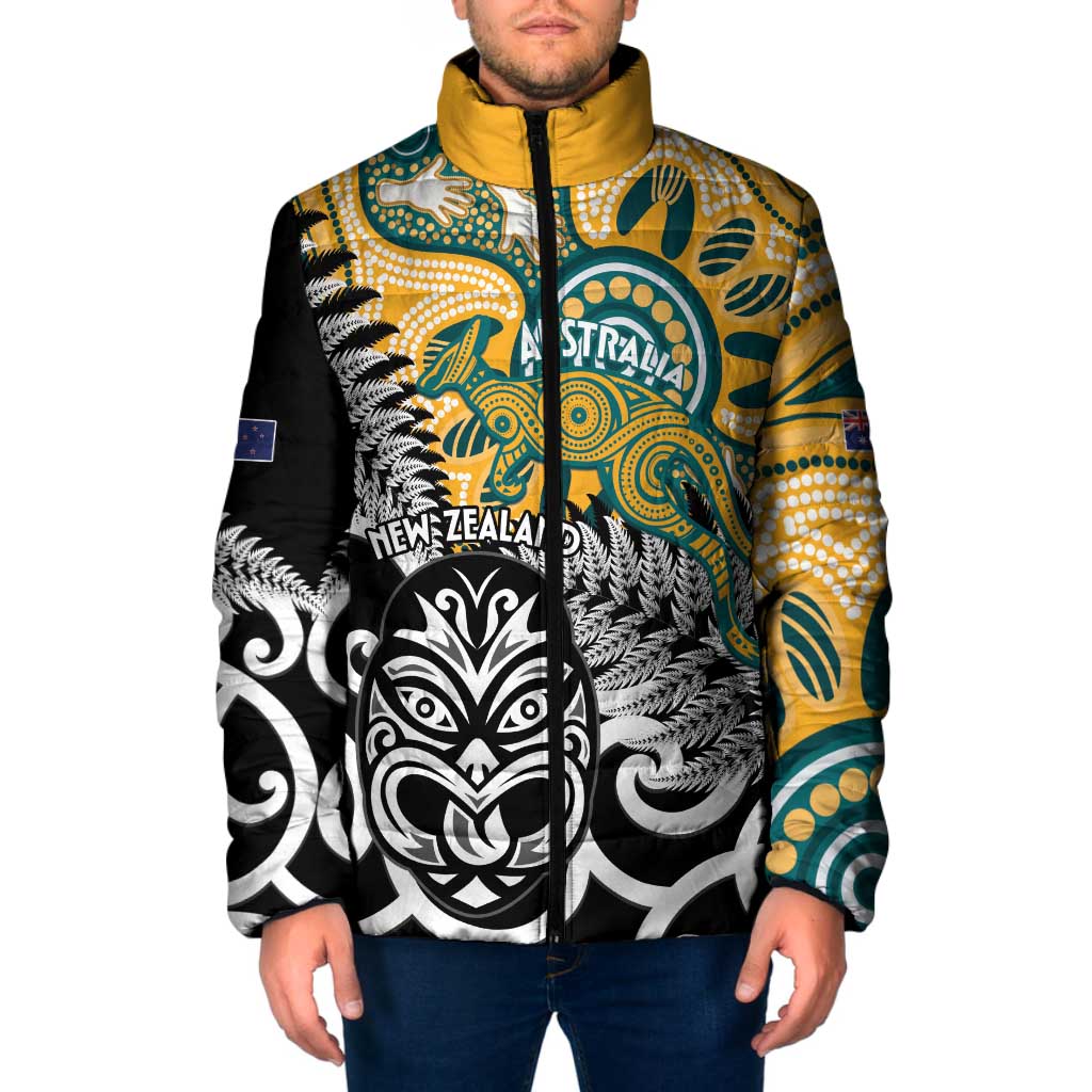 New Zealand Australia Rugby Custom Padded Jacket Wallabies Aboriginal All Black Maori Tiki Together - Polynesian Pride